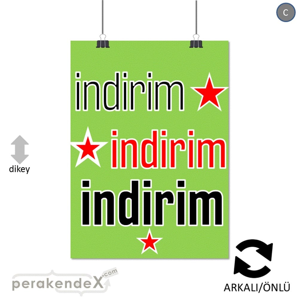 yıldızlı 3x indirim SERT PLASTİK POSTER -dikdörtgen,çift yön baskı