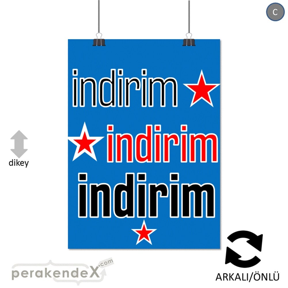yıldızlı 3x indirim SERT PLASTİK POSTER -dikdörtgen,çift yön baskı