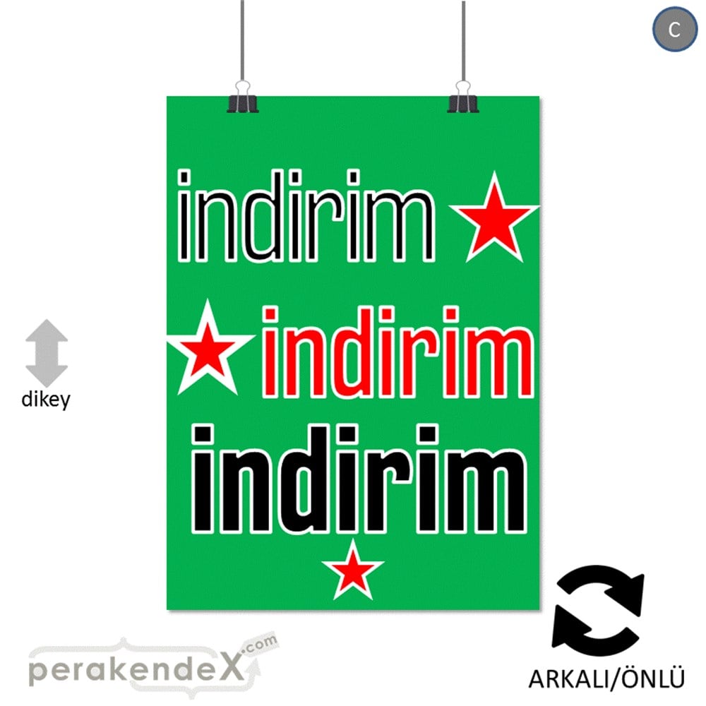 yıldızlı 3x indirim SERT PLASTİK POSTER -dikdörtgen,çift yön baskı