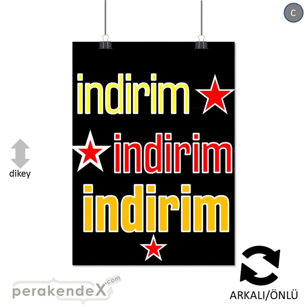 yıldızlı 3x indirim SERT PLASTİK POSTER -dikdörtgen,çift yön baskı