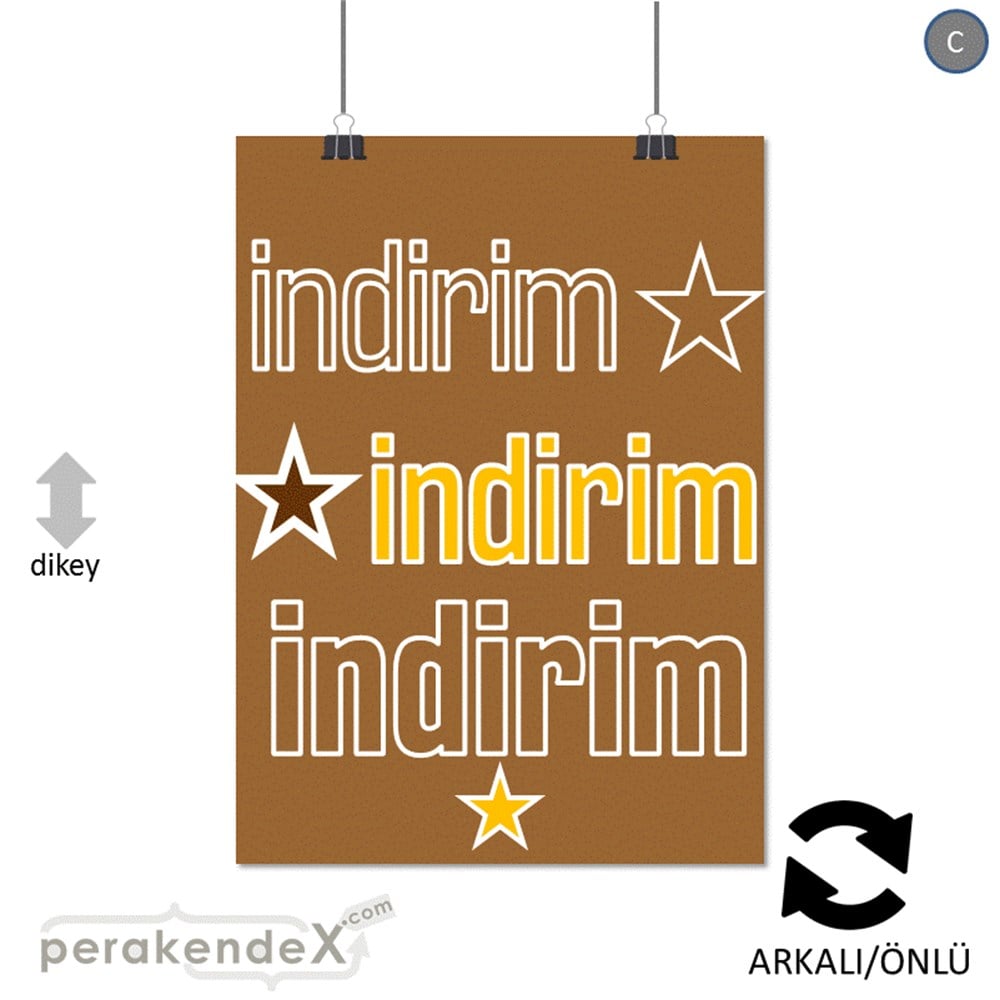 yıldızlı 3x indirim SERT PLASTİK POSTER -dikdörtgen,çift yön baskı