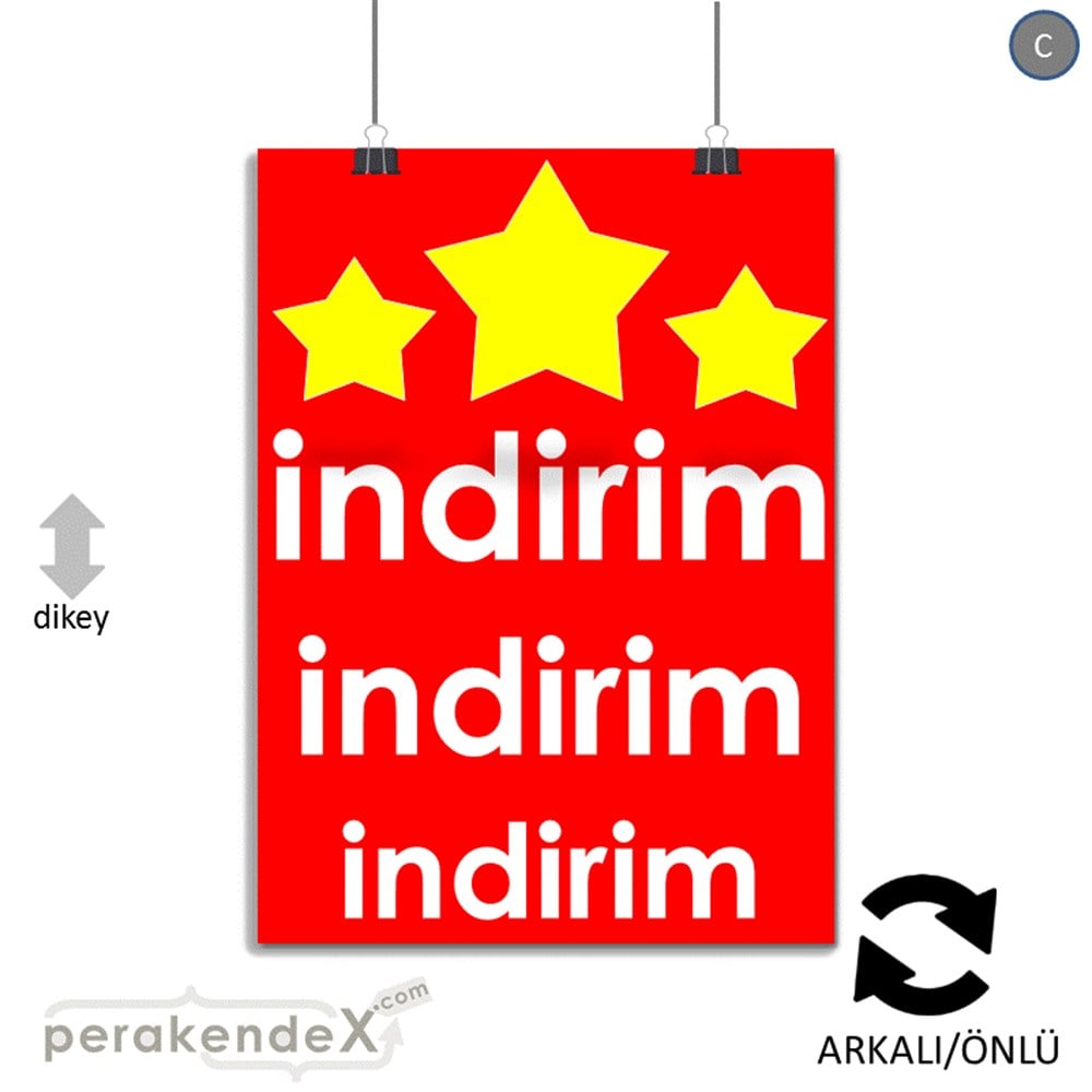 Yıldızlı İndirim KAĞIT POSTER,  AFİŞ -dikdörtgen,çift yön baskı