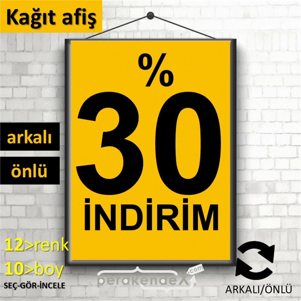 yüzde 30 indirim POSTERİ -dikdörtgen,çift yön baskı