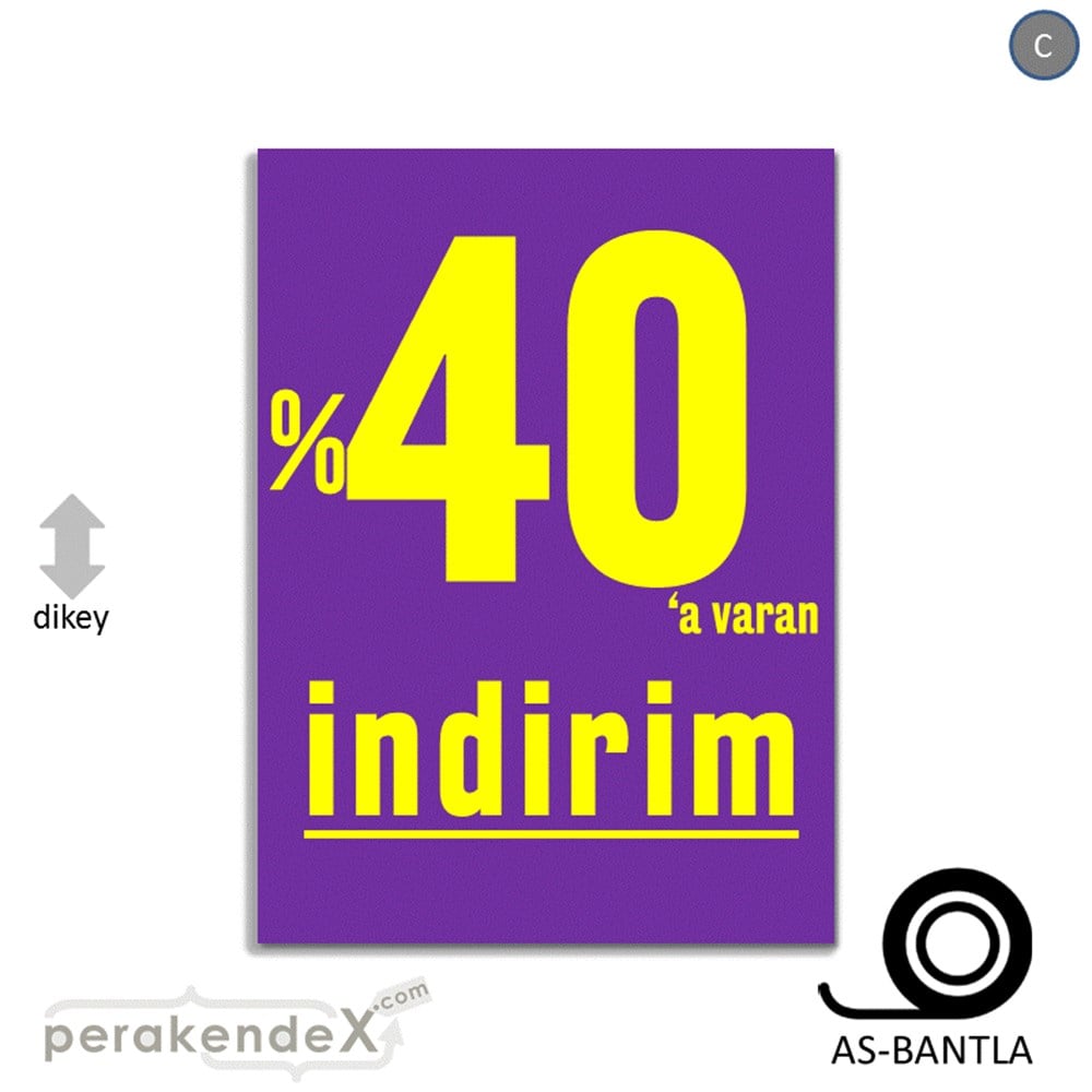 yüzde 40 a varan indirim POSTERİ -dikdörtgen,tek yön baskı