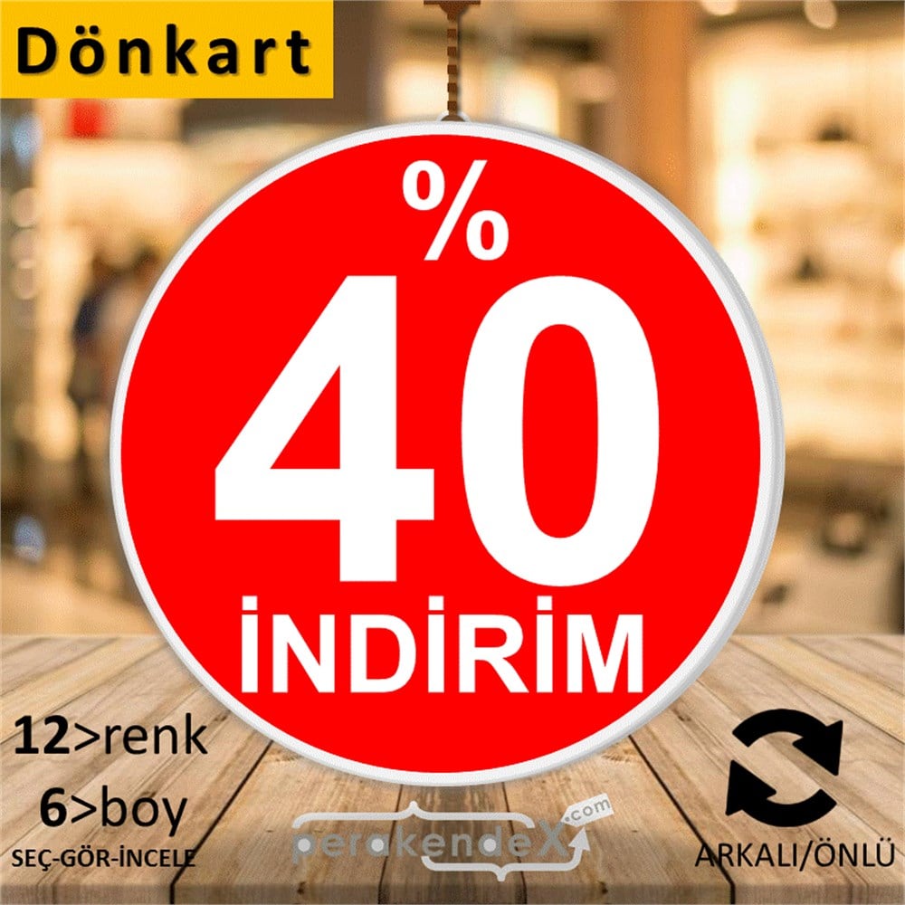 yüzde 40 indirim DÖNKARTI -oval,çift yön baskı