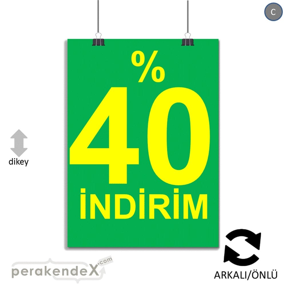 yüzde 40 indirim POSTERİ -dikdörtgen,çift yön baskı