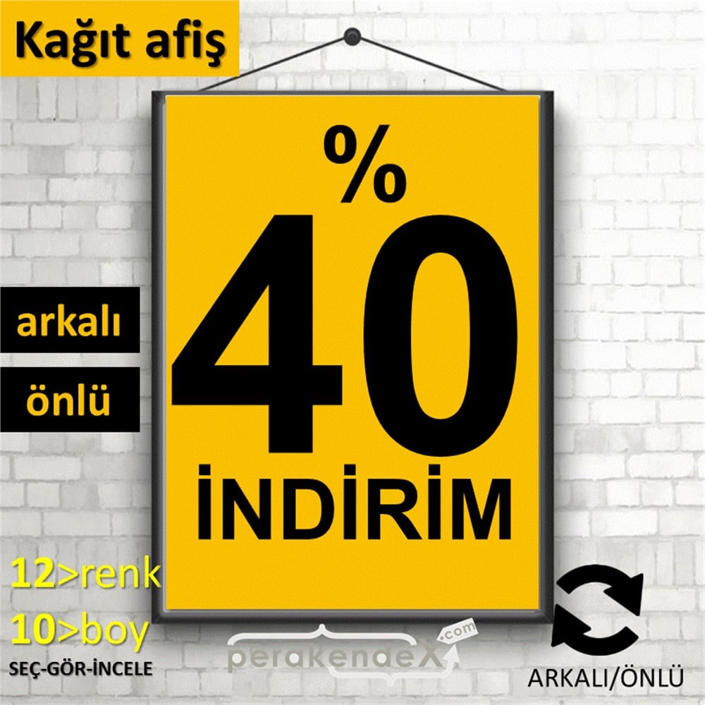 yüzde 40 indirim POSTERİ -dikdörtgen,çift yön baskı