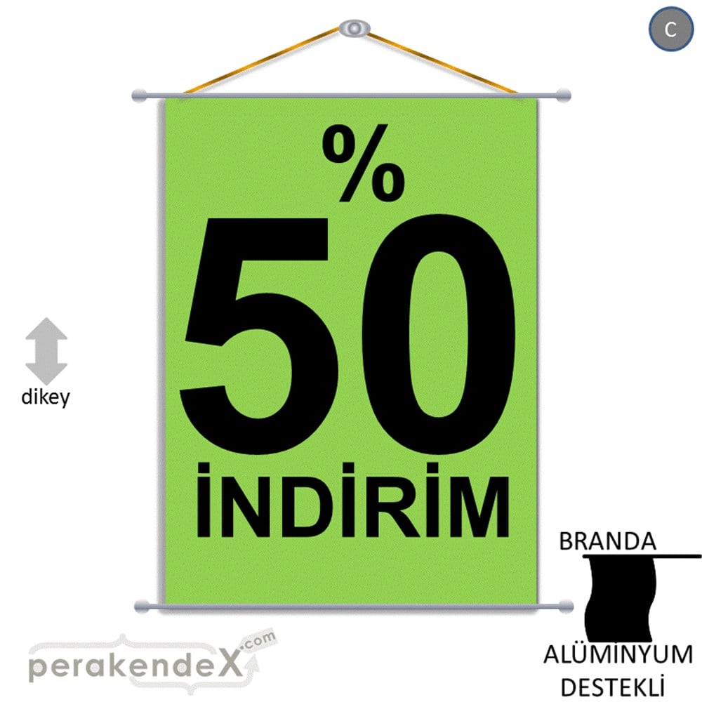 yüzde 50 indirim BRANDA AFİŞİ -dikdörtgen,tek yön baskı