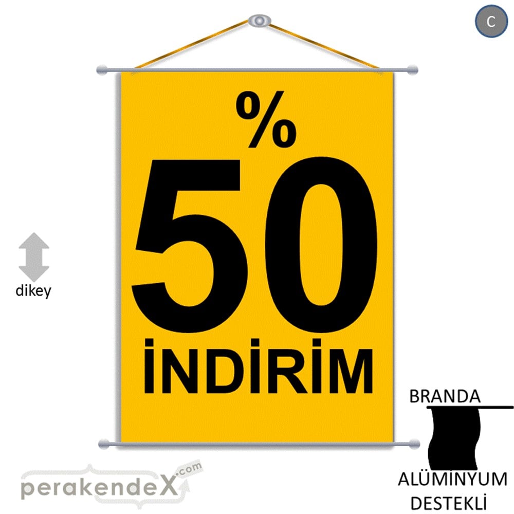 yüzde 50 indirim BRANDA AFİŞİ -dikdörtgen,tek yön baskı