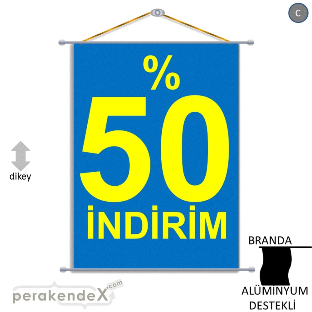 yüzde 50 indirim BRANDA AFİŞİ -dikdörtgen,tek yön baskı