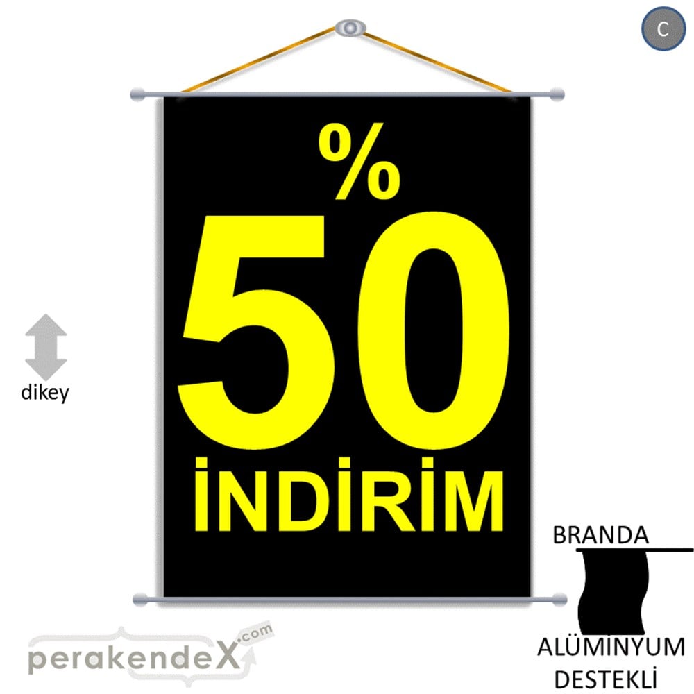 yüzde 50 indirim BRANDA AFİŞİ -dikdörtgen,tek yön baskı