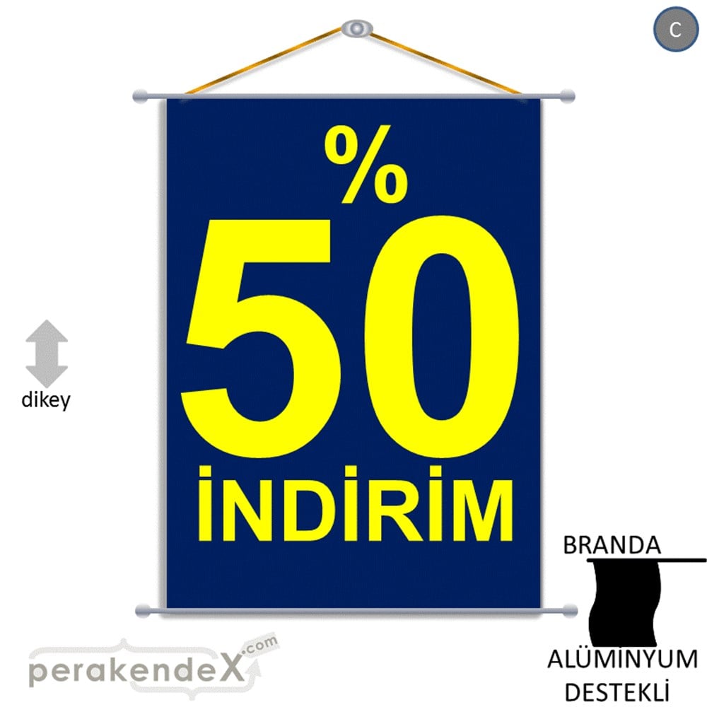 yüzde 50 indirim BRANDA AFİŞİ -dikdörtgen,tek yön baskı