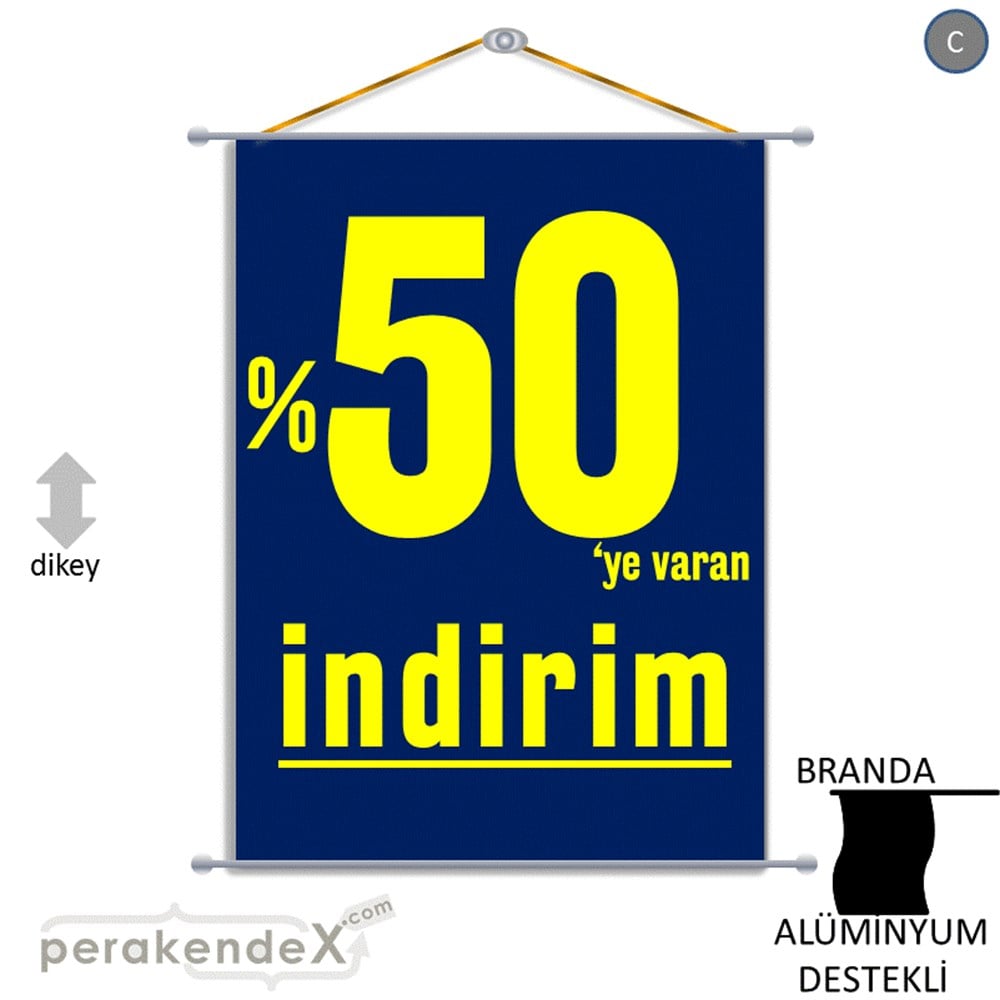 yüzde 50 ye varan indirim BRANDA AFİŞİ -dikdörtgen,tek yön baskı