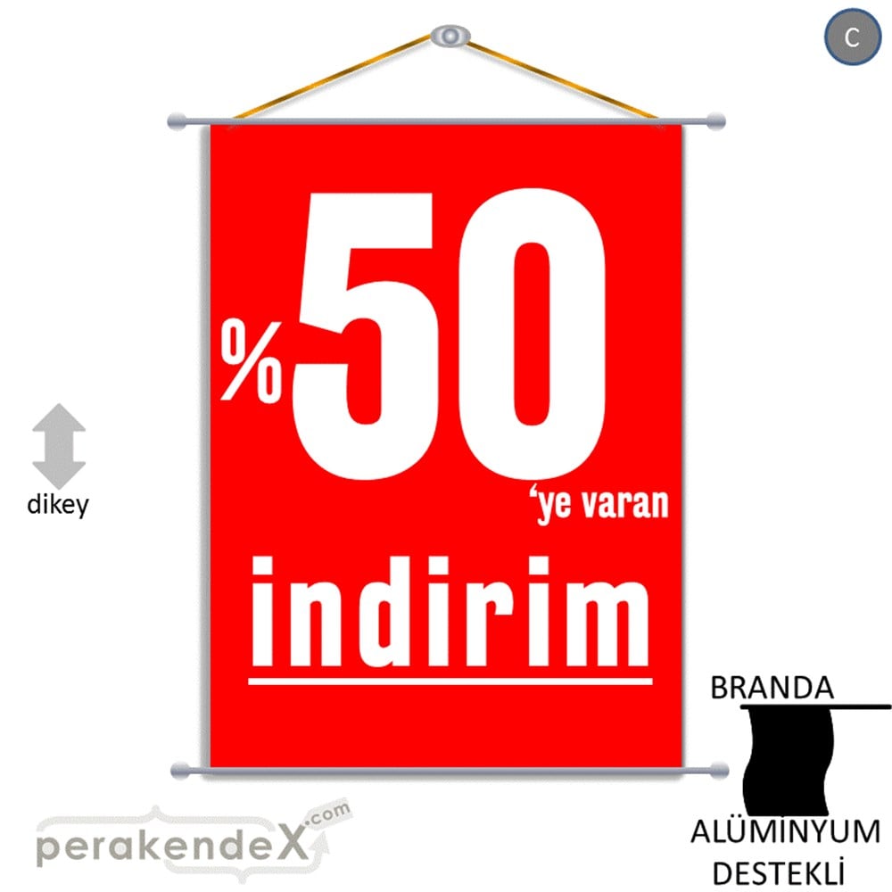 yüzde 50 ye varan indirim BRANDA AFİŞİ -dikdörtgen,tek yön baskı