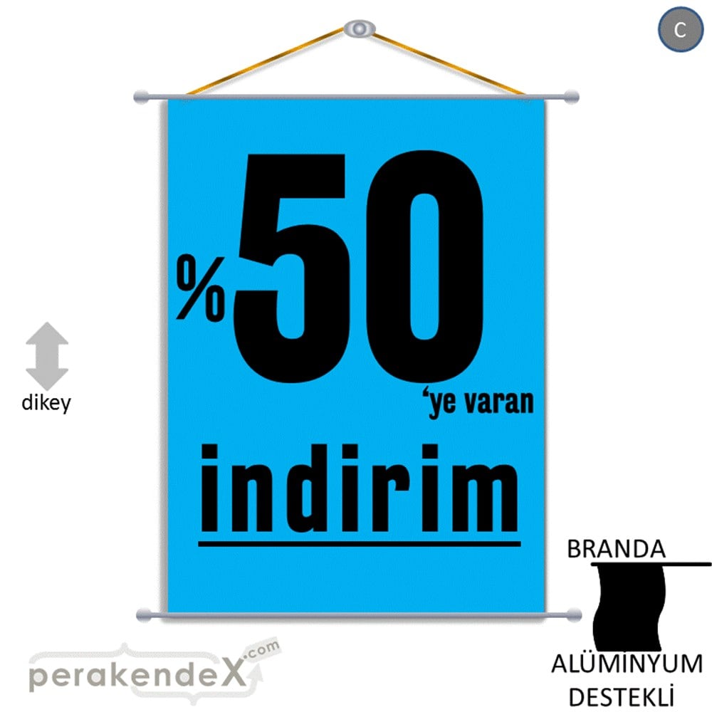 yüzde 50 ye varan indirim BRANDA AFİŞİ -dikdörtgen,tek yön baskı