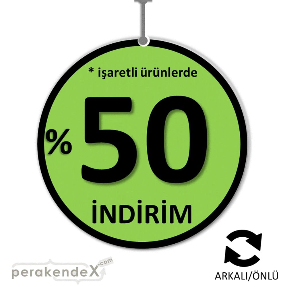 yüzde 50 ye varan indirim DÖNKARTI -oval,çift yön baskı