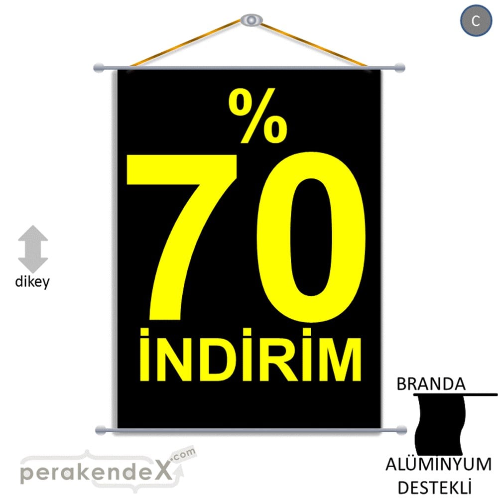yüzde 70 indirim BRANDA AFİŞİ -dikdörtgen,tek yön baskı