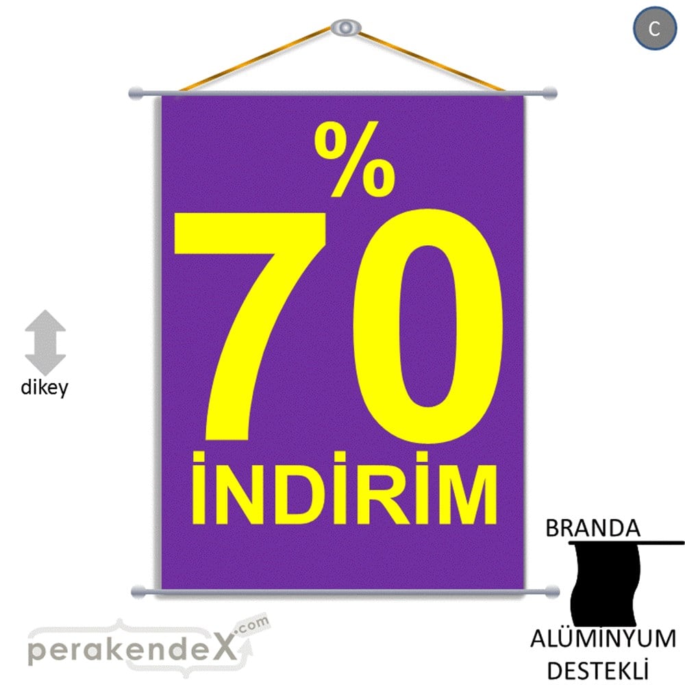 yüzde 70 indirim BRANDA AFİŞİ -dikdörtgen,tek yön baskı