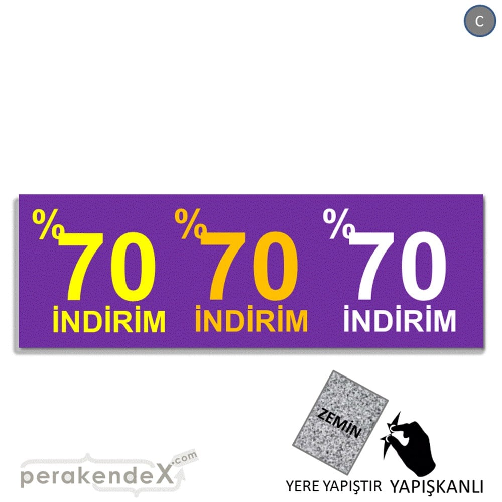 yüzde 70 indirim YER ZEMİNE YAPIŞAN BANNER -dikdörtgen,tek yön baskı