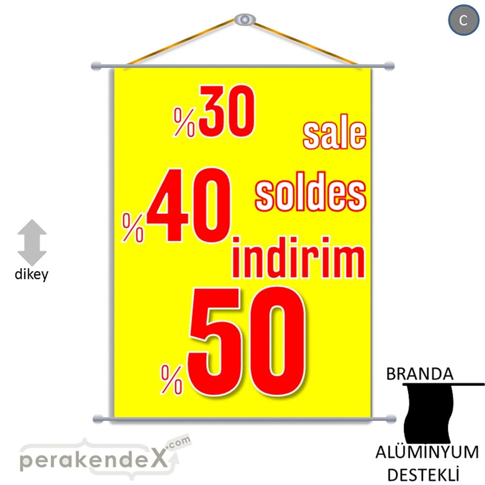 yüzde(50-40-30) indirim sale BRANDA AFİŞİ -dikdörtgen,tek yön baskı