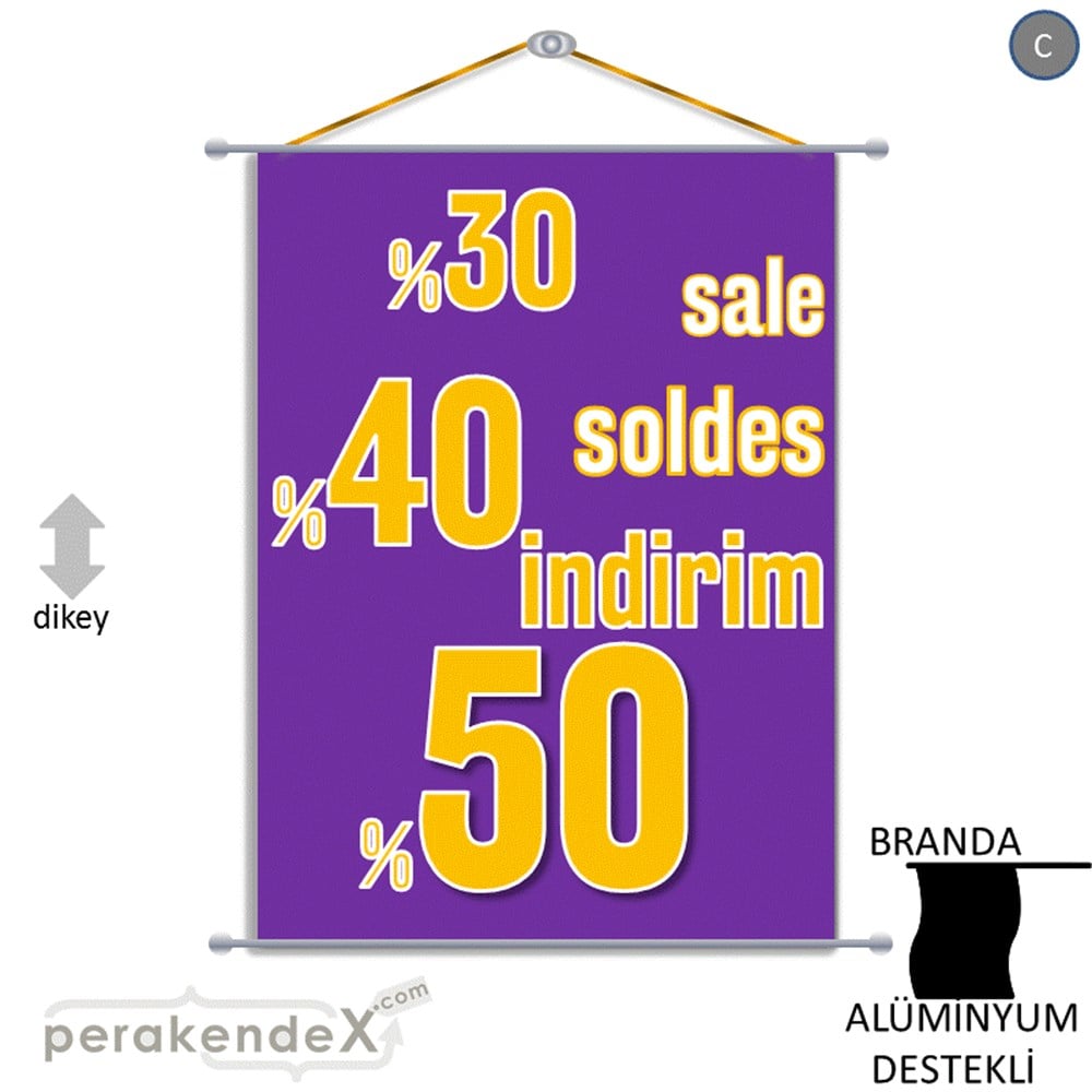 yüzde(50-40-30) indirim sale BRANDA AFİŞİ -dikdörtgen,tek yön baskı