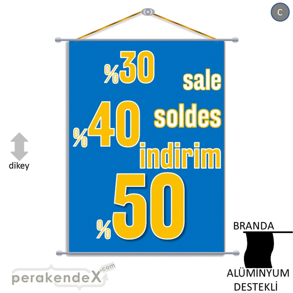 yüzde(50-40-30) indirim sale BRANDA AFİŞİ -dikdörtgen,tek yön baskı