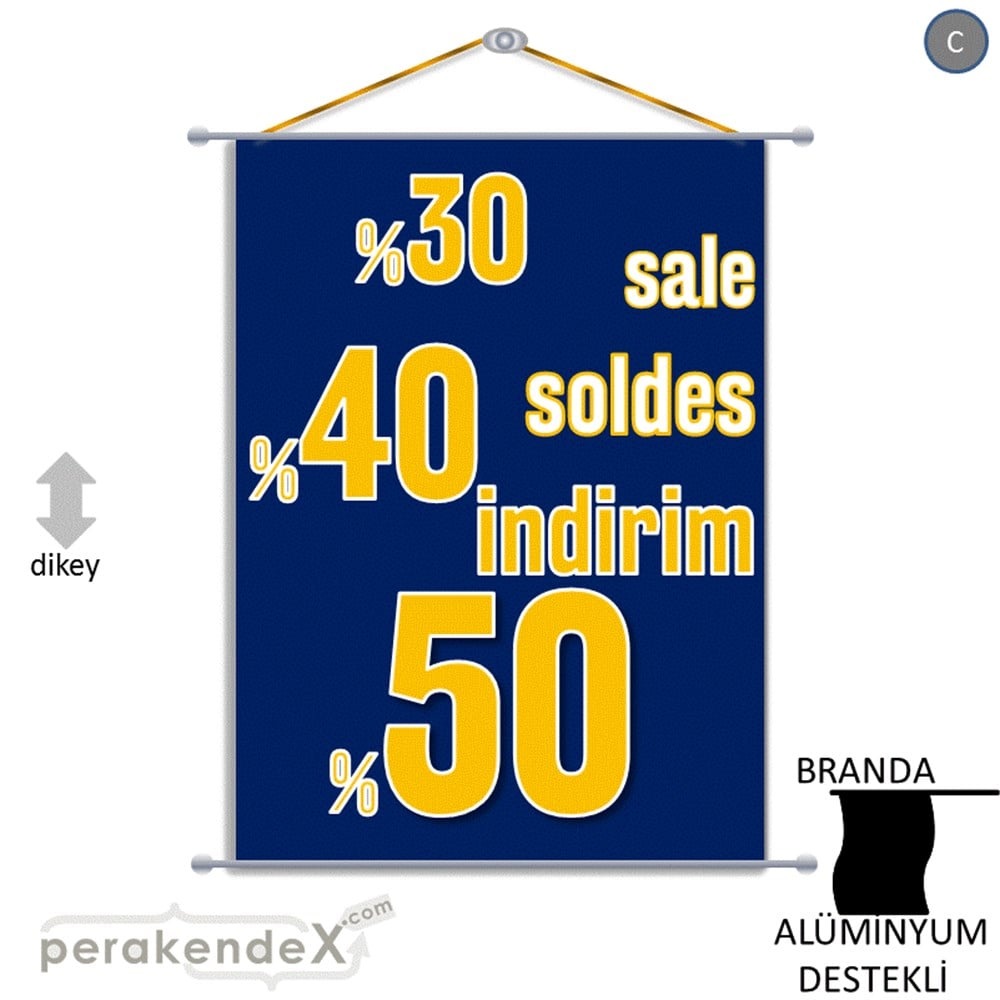 yüzde(50-40-30) indirim sale BRANDA AFİŞİ -dikdörtgen,tek yön baskı