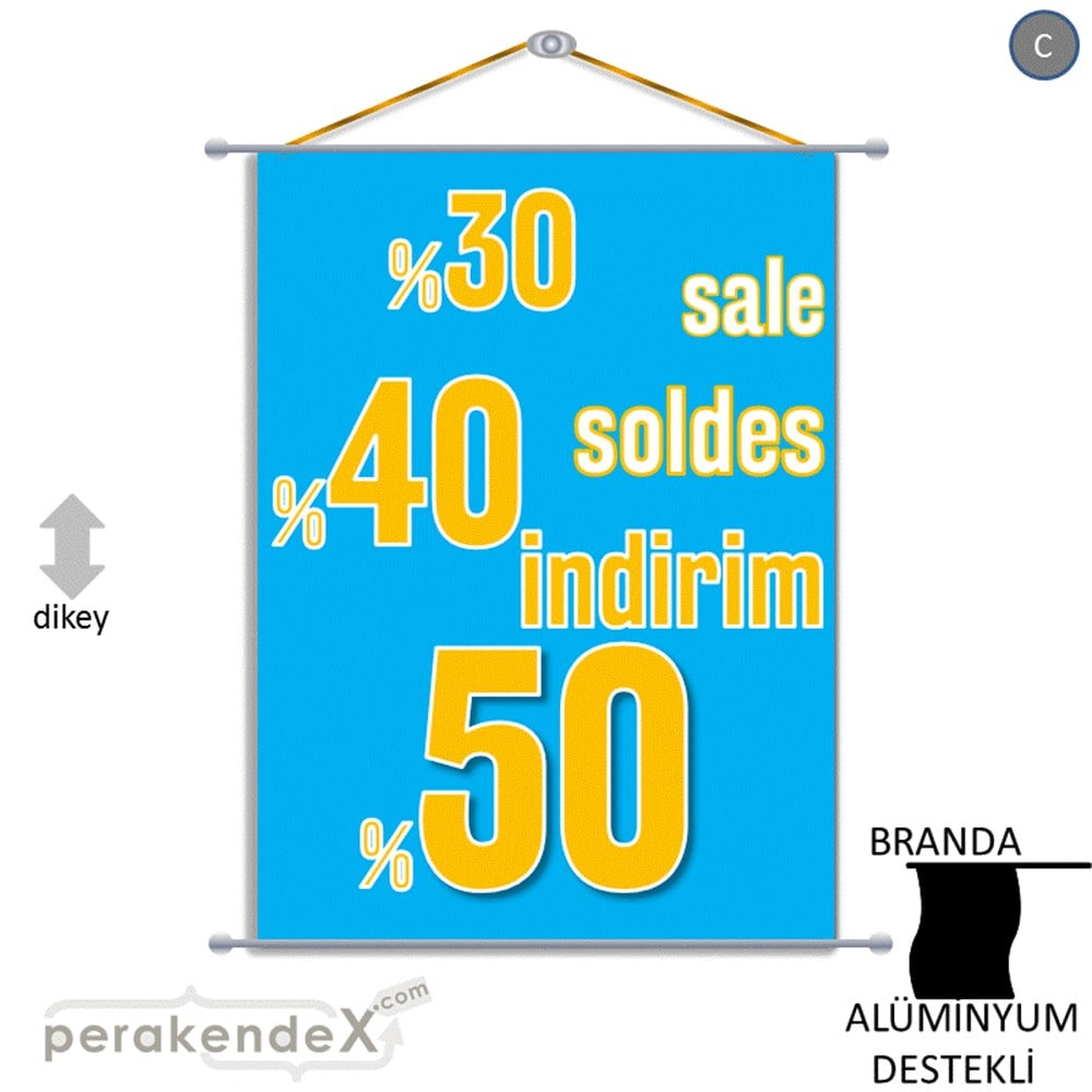 yüzde(50-40-30) indirim sale BRANDA AFİŞİ -dikdörtgen,tek yön baskı