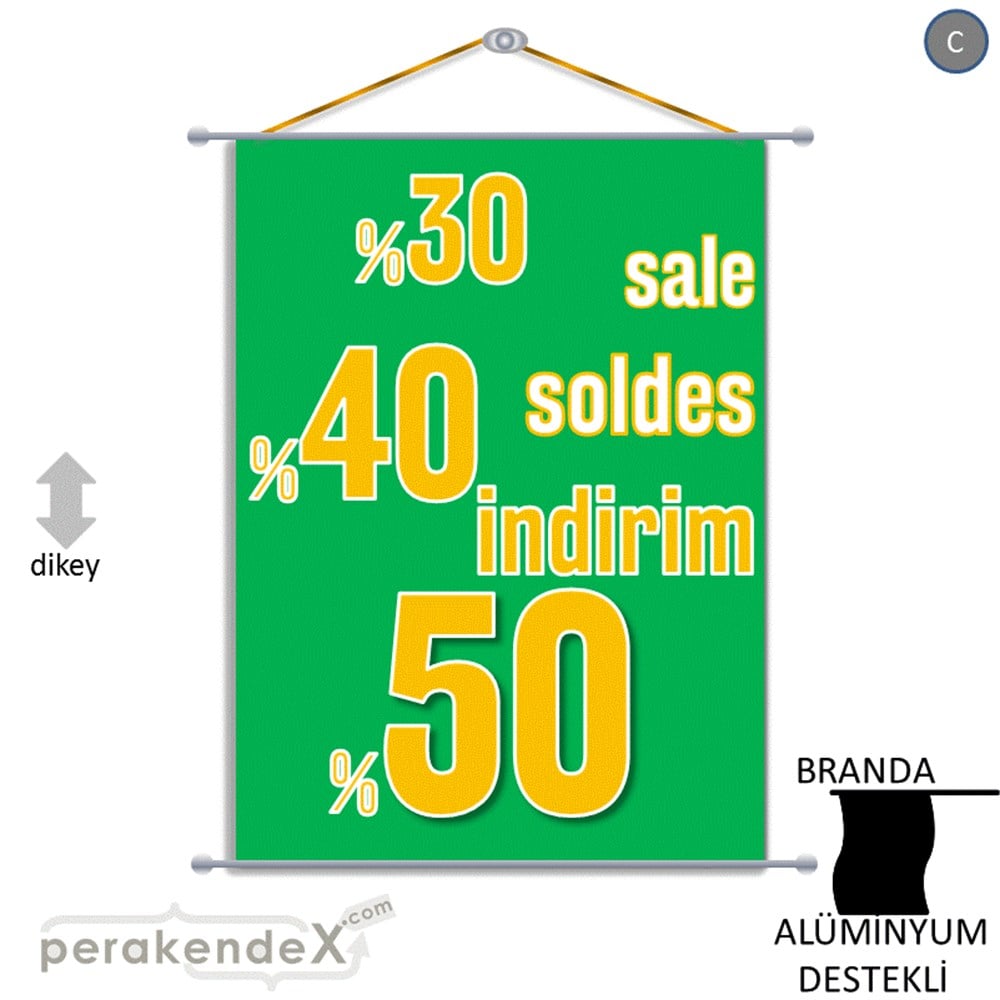 yüzde(50-40-30) indirim sale BRANDA AFİŞİ -dikdörtgen,tek yön baskı
