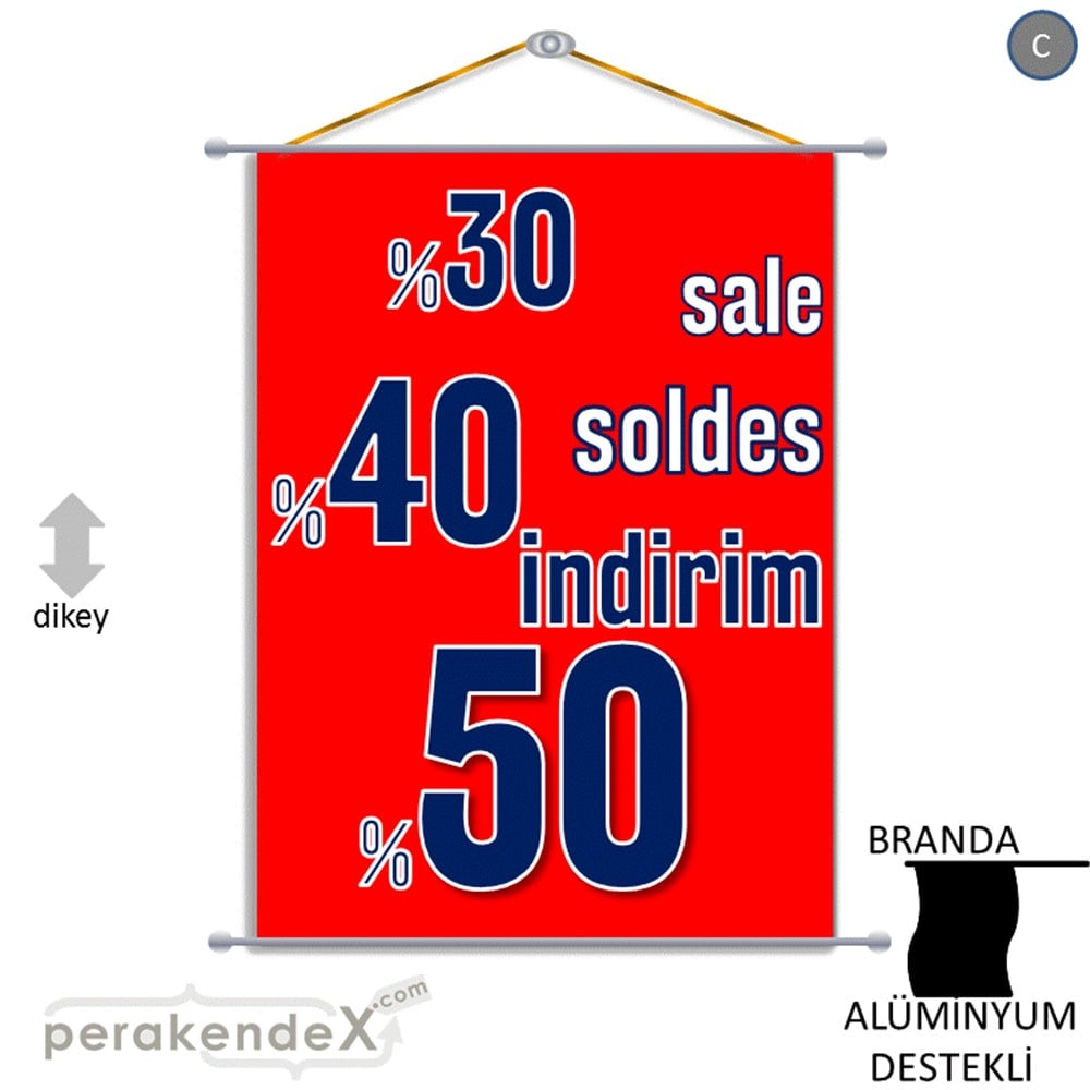 yüzde(50-40-30) indirim sale BRANDA AFİŞİ -dikdörtgen,tek yön baskı