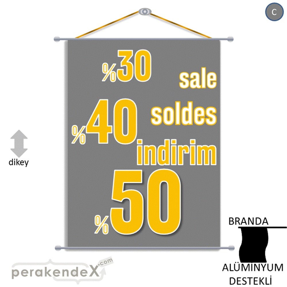 yüzde(50-40-30) indirim sale BRANDA AFİŞİ -dikdörtgen,tek yön baskı