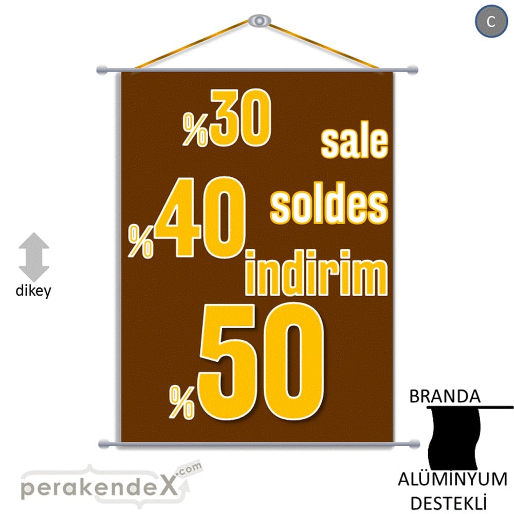 yüzde(50-40-30) indirim sale BRANDA AFİŞİ -dikdörtgen,tek yön baskı