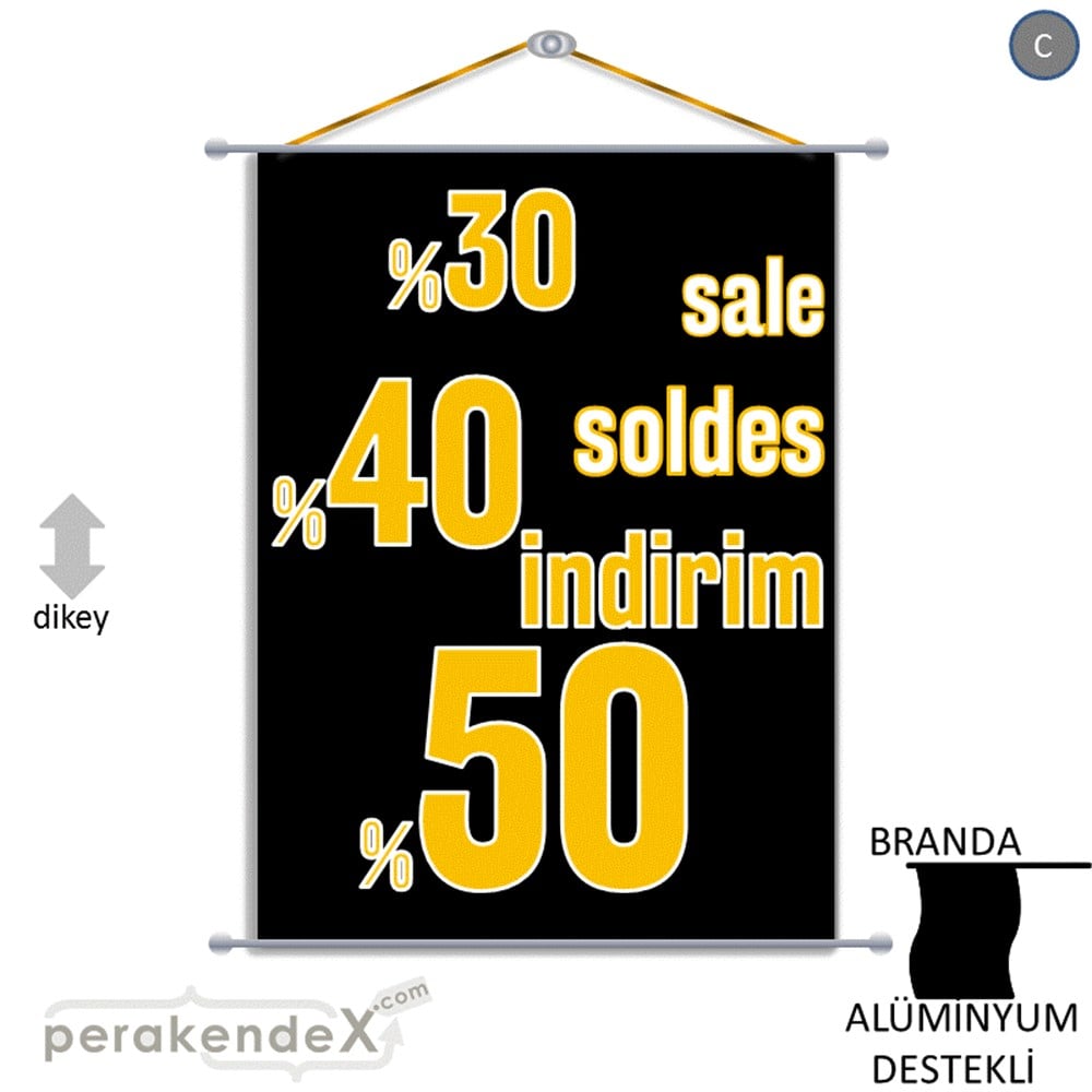 yüzde(50-40-30) indirim sale BRANDA AFİŞİ -dikdörtgen,tek yön baskı