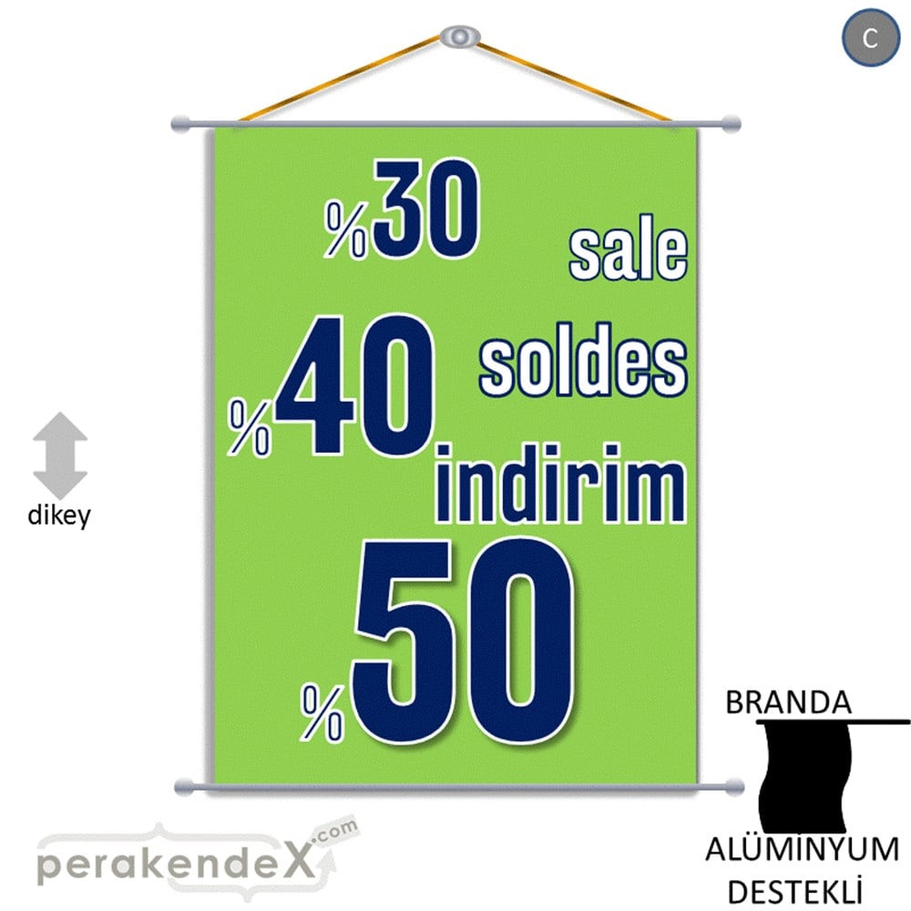 yüzde(50-40-30) indirim sale BRANDA AFİŞİ -dikdörtgen,tek yön baskı