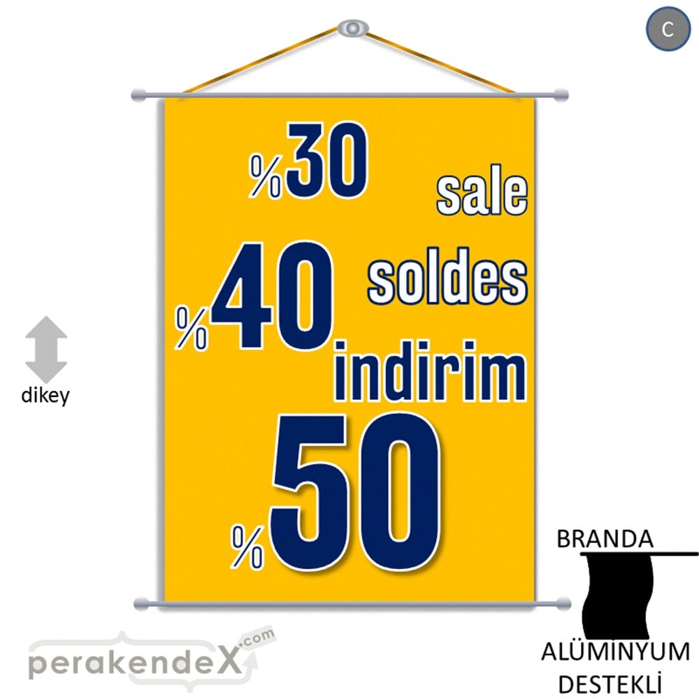 yüzde(50-40-30) indirim sale BRANDA AFİŞİ -dikdörtgen,tek yön baskı