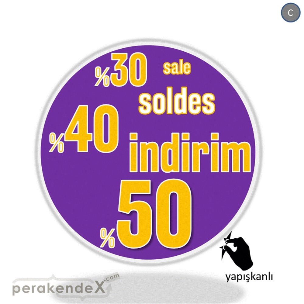 yüzde(50-40-30) indirim sale CAMA YAPIŞAN FOLYO -oval,tek yön baskı