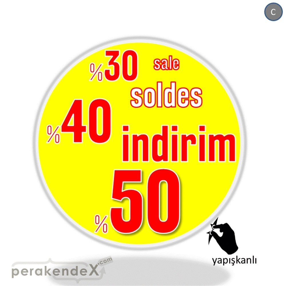 yüzde(50-40-30) indirim sale CAMA YAPIŞAN FOLYO -oval,tek yön baskı