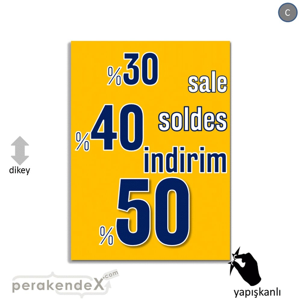yüzde(50-40-30) indirim sale CAMA YAPIŞAN FOLYO -dikdörtgen,tek yön baskı
