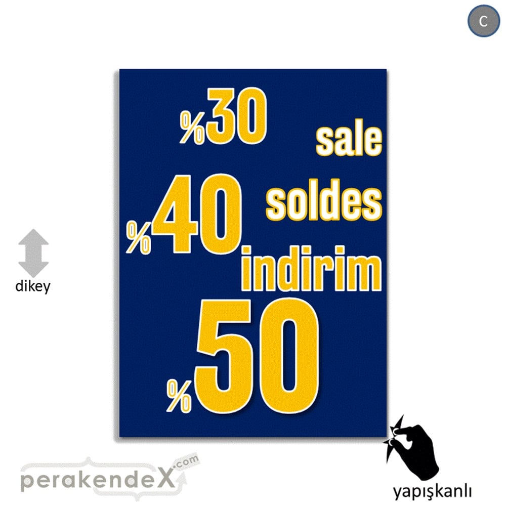 yüzde(50-40-30) indirim sale CAMA YAPIŞAN FOLYO -dikdörtgen,tek yön baskı