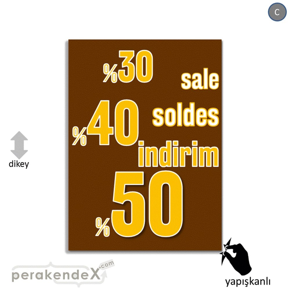 yüzde(50-40-30) indirim sale CAMA YAPIŞAN FOLYO -dikdörtgen,tek yön baskı