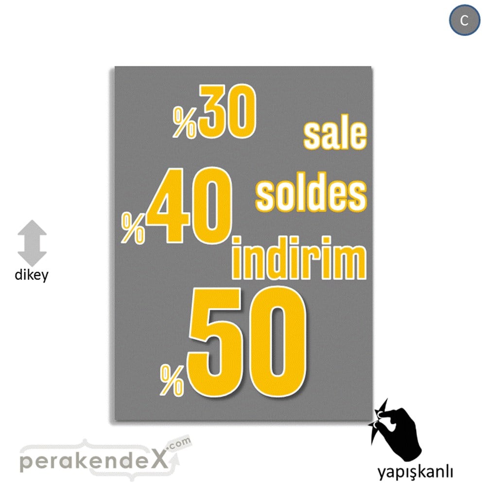 yüzde(50-40-30) indirim sale CAMA YAPIŞAN FOLYO -dikdörtgen,tek yön baskı