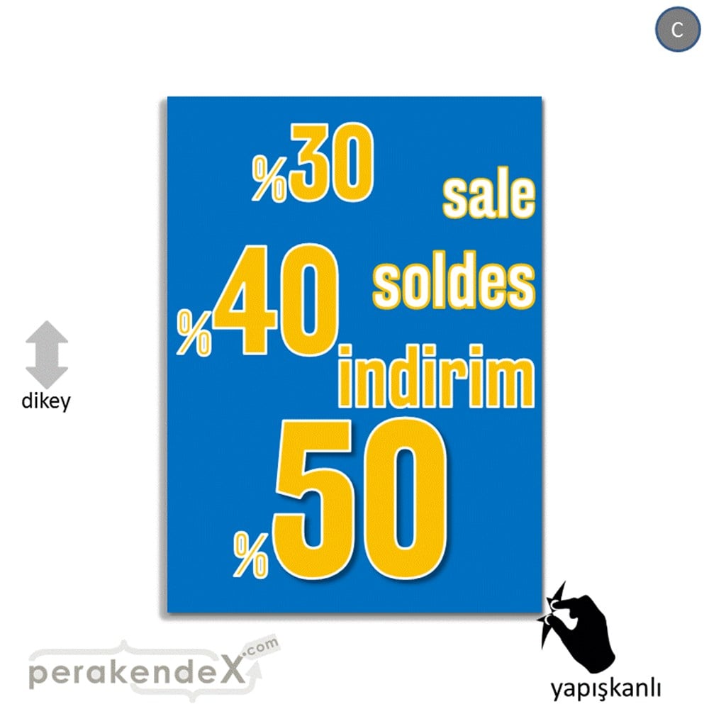 yüzde(50-40-30) indirim sale CAMA YAPIŞAN FOLYO -dikdörtgen,tek yön baskı