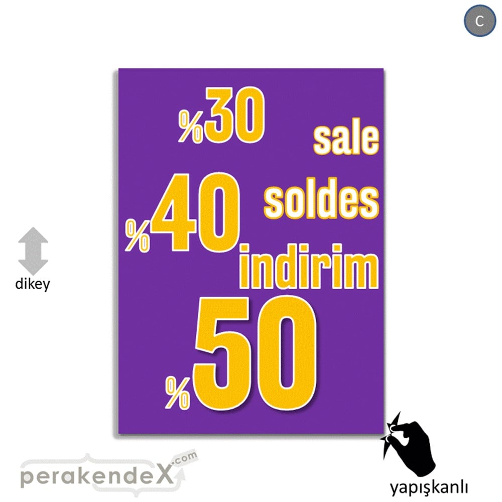 yüzde(50-40-30) indirim sale CAMA YAPIŞAN FOLYO -dikdörtgen,tek yön baskı