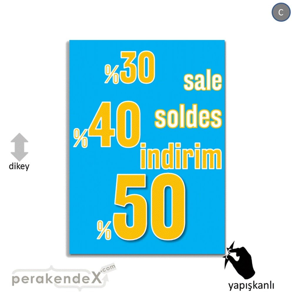 yüzde(50-40-30) indirim sale CAMA YAPIŞAN FOLYO -dikdörtgen,tek yön baskı