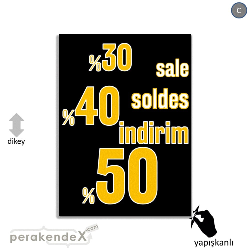 yüzde(50-40-30) indirim sale CAMA YAPIŞAN FOLYO -dikdörtgen,tek yön baskı