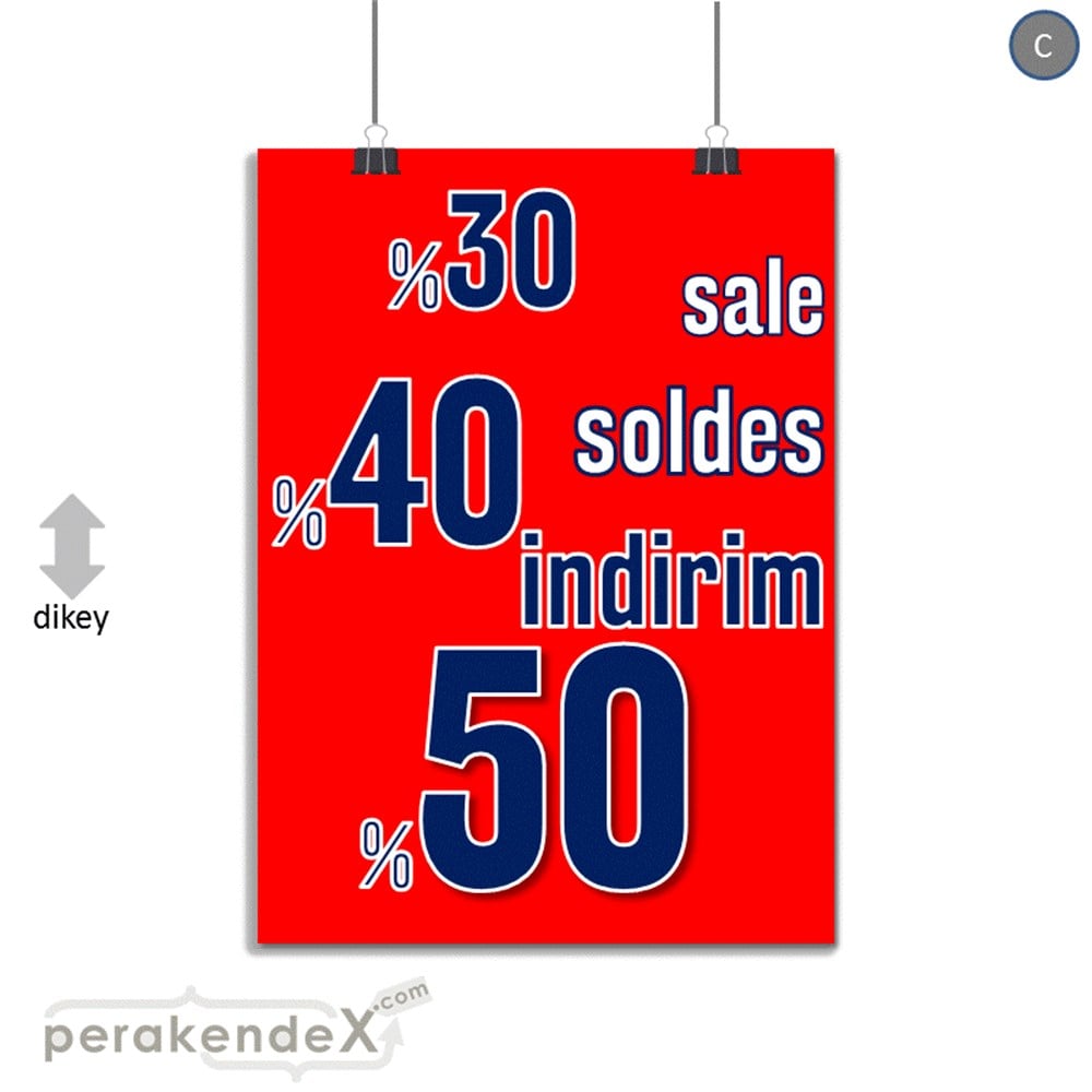 yüzde(50-40-30) indirim sale SERT PLASTİK POSTER -dikdörtgen,tek yön baskı