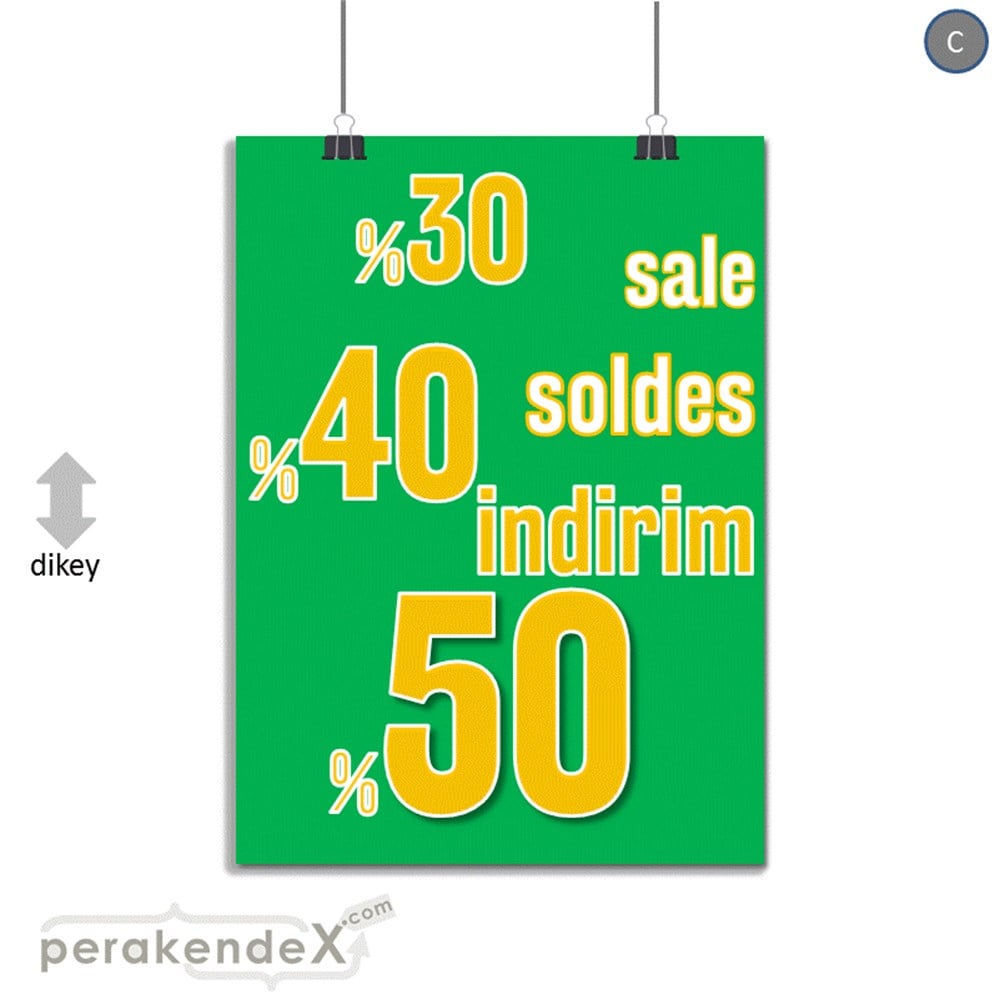 yüzde(50-40-30) indirim sale SERT PLASTİK POSTER -dikdörtgen,tek yön baskı
