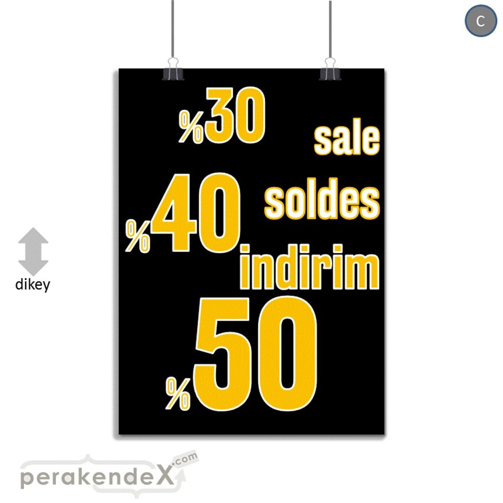 yüzde(50-40-30) indirim sale SERT PLASTİK POSTER -dikdörtgen,tek yön baskı