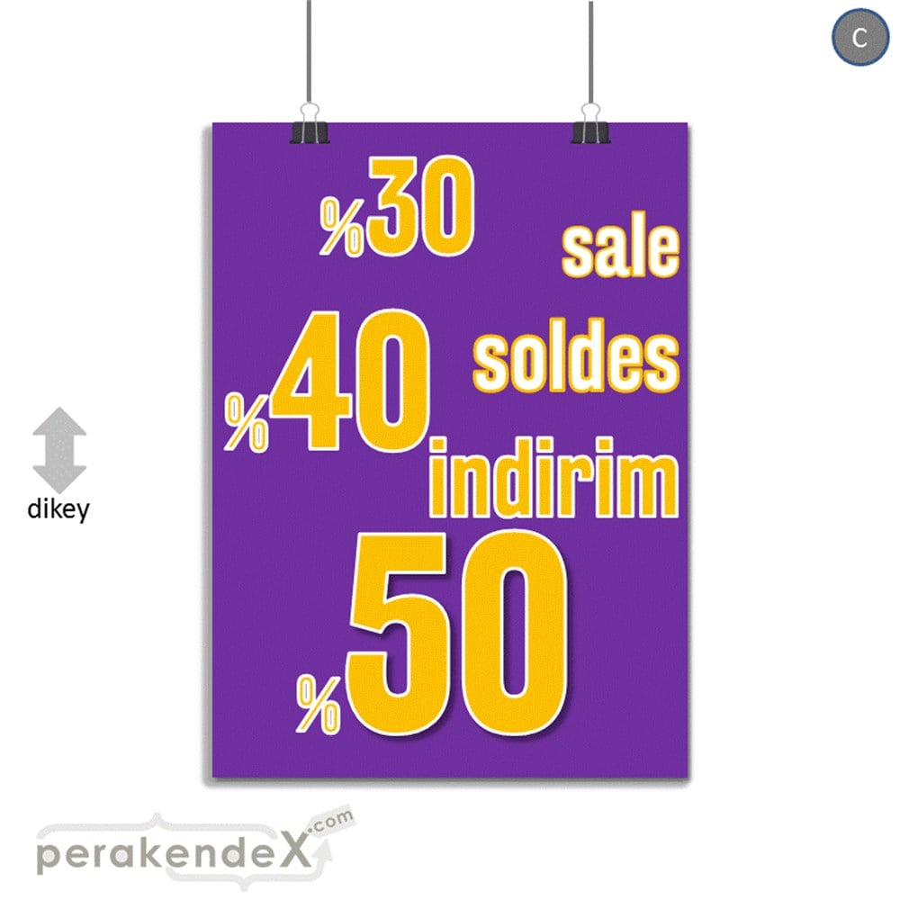 yüzde(50-40-30) indirim sale SERT PLASTİK POSTER -dikdörtgen,tek yön baskı