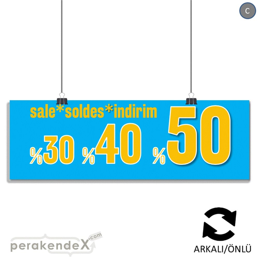 yüzde(50-40-30) indirim sale SERT PLASTİK BANNER  -dikdörtgen,çift yön baskı